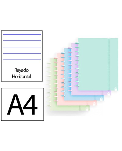 Cuaderno ingeniox foam a4 80h rayado horizontal colores pastel surtidos