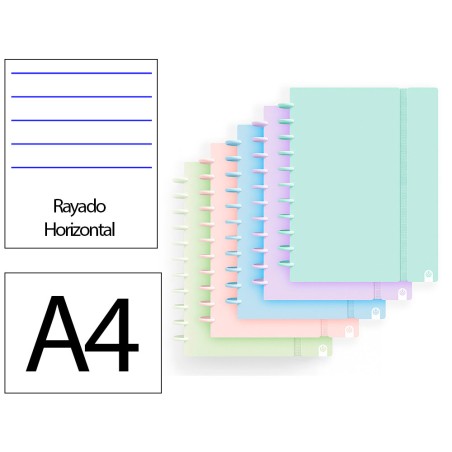 Cuaderno ingeniox foam a4 80h rayado horizontal colores pastel surtidos