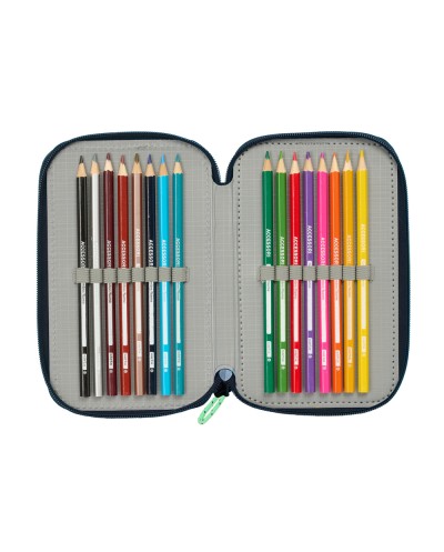 Plumier escolar safta triple cremallera 37 piezas el nino navy 195x125x55 mm