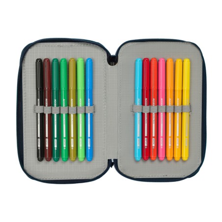 Plumier escolar safta triple cremallera 37 piezas el nino navy 195x125x55 mm