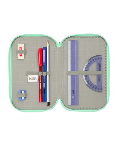Plumier escolar safta triple cremallera 37 piezas dora 195x125x55 mm
