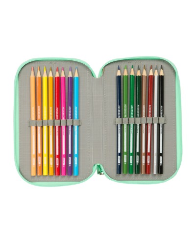 Plumier escolar safta triple cremallera 37 piezas dora 195x125x55 mm