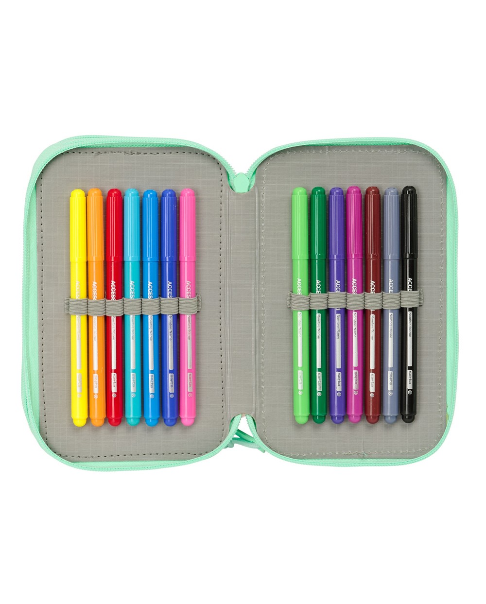 Plumier escolar safta triple cremallera 37 piezas dora 195x125x55 mm