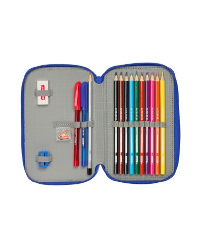 Plumier escolar safta doble cremallera pequeno 29 piezas cars 195x125x40 mm