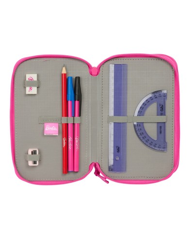 Plumier escolar safta triple cremallera 37 piezas barbie 195x125x55 mm