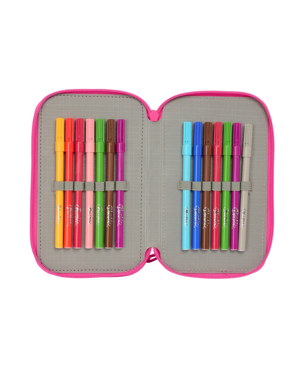 Plumier escolar safta triple cremallera 37 piezas barbie 195x125x55 mm