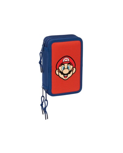 Plumier escolar safta triple cremallera 37 piezas super mario mamma mia 195x125x55 mm