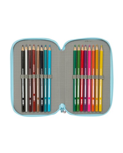 Plumier escolar safta triple cremallera 37 piezas stitch ohana 195x125x55 mm