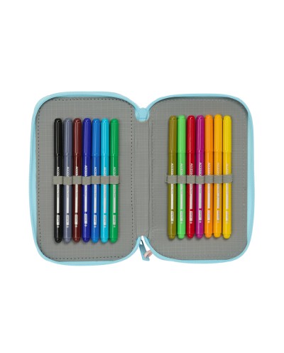 Plumier escolar safta triple cremallera 37 piezas stitch ohana 195x125x55 mm