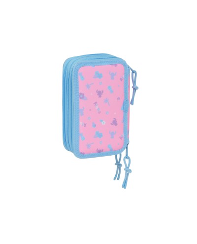 Plumier escolar safta triple cremallera 37 piezas stitch bright 195x125x55 mm