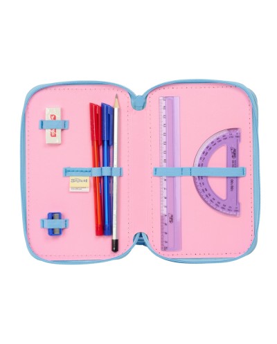 Plumier escolar safta triple cremallera 37 piezas stitch bright 195x125x55 mm