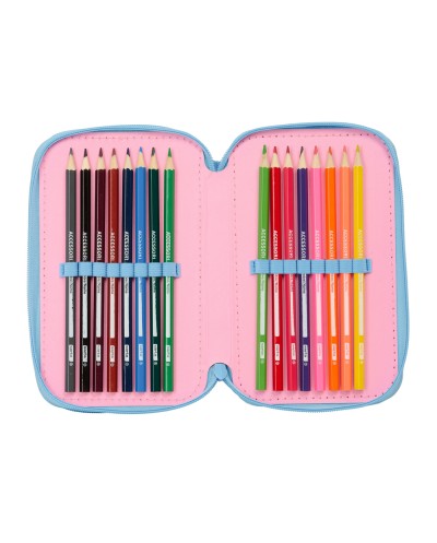 Plumier escolar safta triple cremallera 37 piezas stitch bright 195x125x55 mm