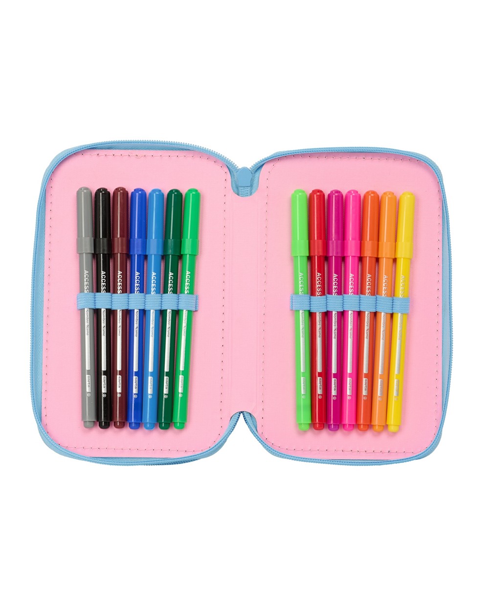 Plumier escolar safta triple cremallera 37 piezas stitch bright 195x125x55 mm