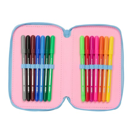 Plumier escolar safta triple cremallera 37 piezas stitch bright 195x125x55 mm