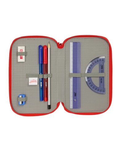 Plumier escolar safta triple cremallera 37 piezas spidey 195x125x55 mm