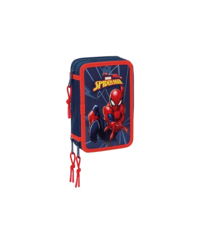 Plumier escolar safta triple cremallera 37 piezas spider man 195x125x55 mm