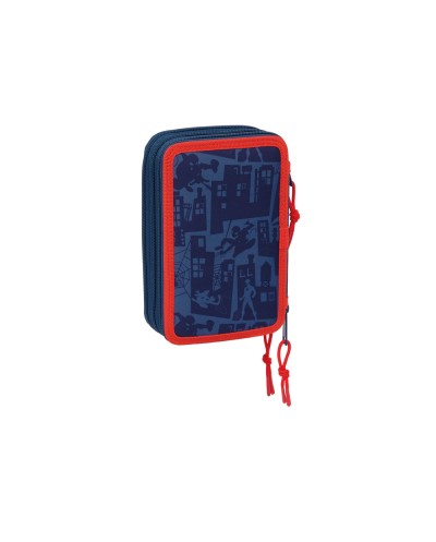 Plumier escolar safta triple cremallera 37 piezas spider man 195x125x55 mm