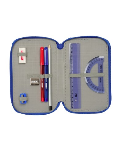 Plumier escolar safta triple cremallera 37 piezas sonic 195x125x55 mm