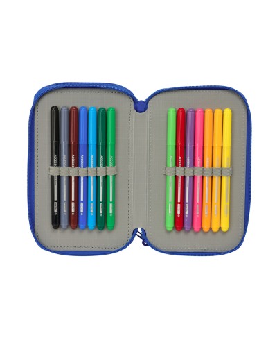 Plumier escolar safta triple cremallera 37 piezas sonic 195x125x55 mm