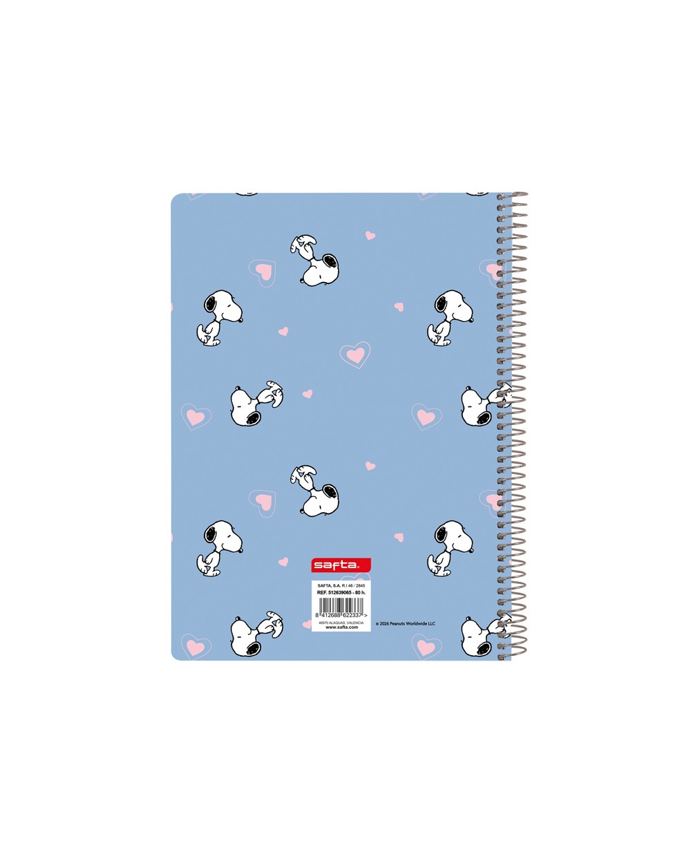 Cuaderno espiral safta cuarto 80h 60gr cuadro 4 mm tapa extradura snoopy
