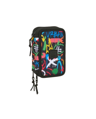 Plumier escolar safta triple cremallera 37 piezas graffiti 195x125x55 mm