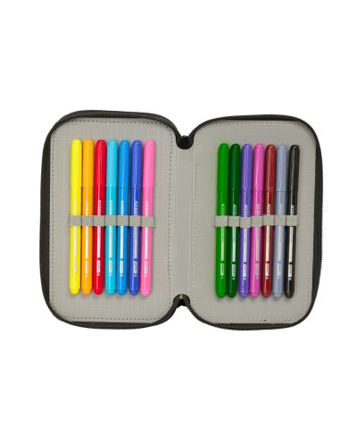 Plumier escolar safta triple cremallera 37 piezas graffiti 195x125x55 mm