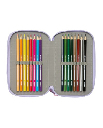 Plumier escolar safta triple cremallera 37 piezas bouquet 195x125x55 mm