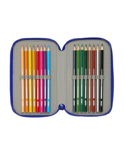 Plumier escolar safta triple cremallera 37 piezas real madrid 3 equipacion 25 26 195x125x55 mm