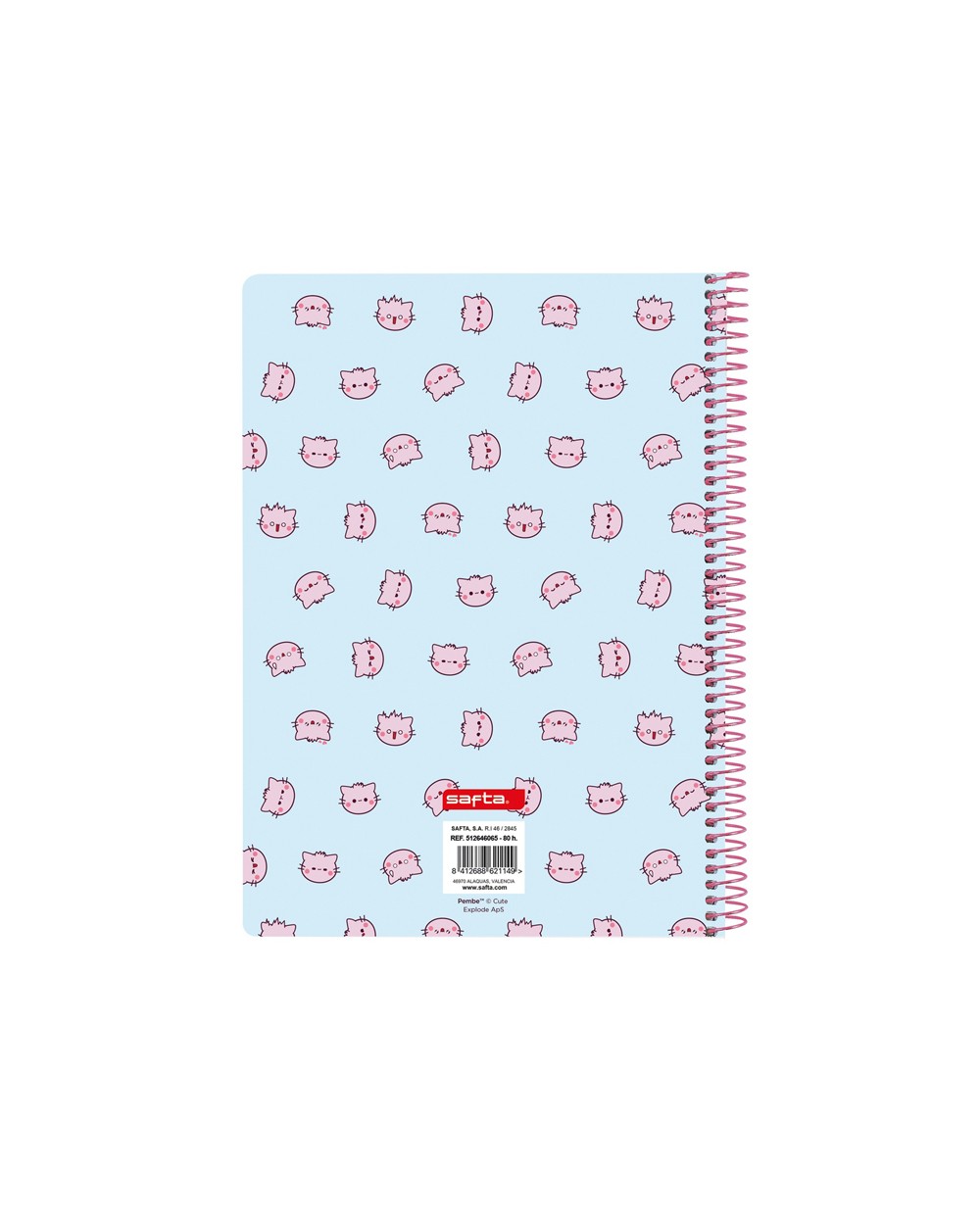 Cuaderno espiral safta cuarto 80h 60gr cuadro 4 mm tapa extradura pembe the pink cat