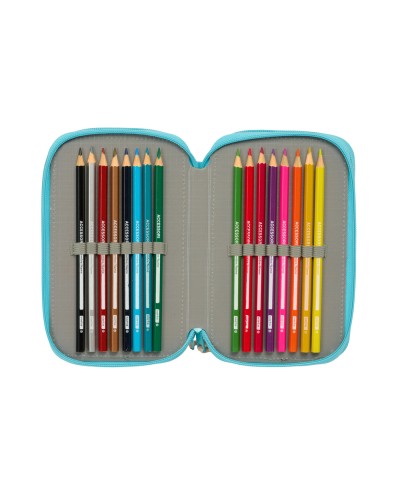 Plumier escolar safta triple cremallera 37 piezas reciclado moos fiorio 195x125x55 mm