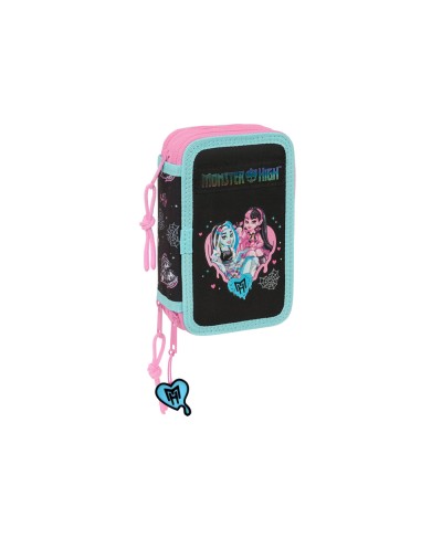 Plumier escolar safta triple cremallera 37 piezas monster high 195x125x55 mm