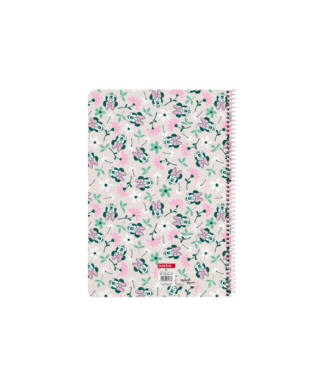 Cuaderno espiral safta folio 80h 60gr cuadro 4 mm tapa extradura minnie mouse minty