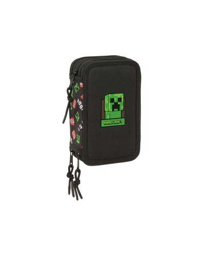 Plumier escolar safta triple cremallera 37 piezas minecraft 195x125x55 mm