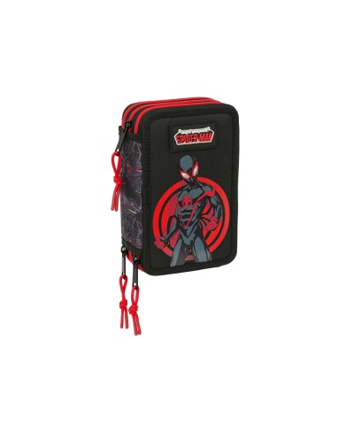 Plumier escolar safta triple cremallera 37 piezas miles morales 195x125x55 mm