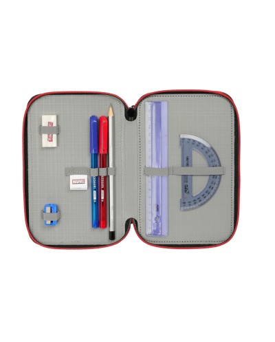 Plumier escolar safta triple cremallera 37 piezas miles morales 195x125x55 mm