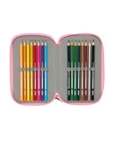 Plumier escolar safta triple cremallera 37 piezas hello kitty 195x125x55 mm