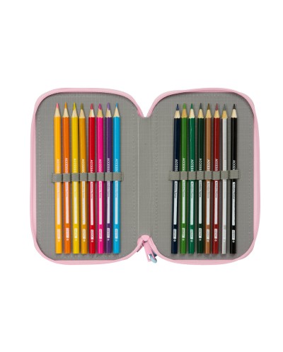 Plumier escolar safta triple cremallera 37 piezas glowlab kids 195x125x55 mm