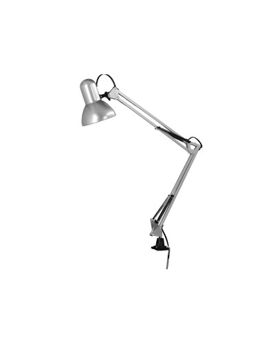 Lampara de escritorio q connect antares metalica conpinza interruptor brazo doble 3 articulaciones color plata