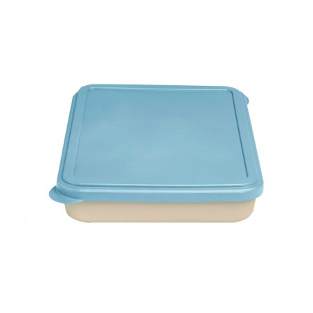 Fiambrera exacompta reutilizable 2 compartimentos color beig con tapa color azul biodegradable 250x210x50