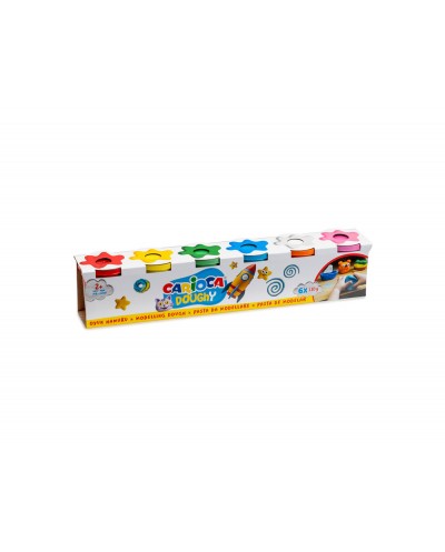 Pasta para modelar carioca doughy 120 gr caja de 6 unidades colores surtidos