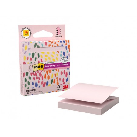 Bloc de notas adhesivas quita y pon post it z notas super sticky 100 pefc 76x76 mm dispensador 90 hojas rosa