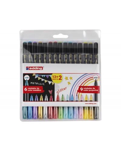 Rotulador edding punta fibra 1200 pack de 13 unidades 2 unidades gratis colores metalicos glitter