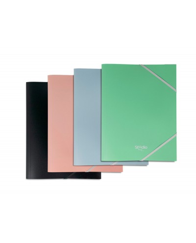 Carpeta pardo studio style gomas solapas polipropileno expositor de 48 unidades colores pastel surtidos