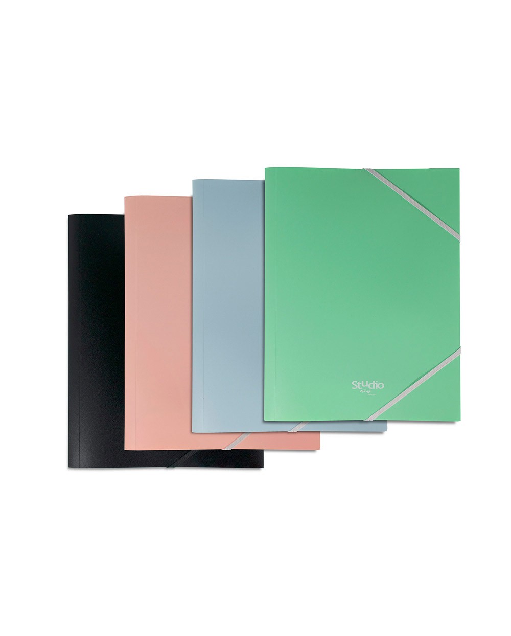 Carpeta pardo studio style gomas solapas polipropileno expositor de 48 unidades colores pastel surtidos