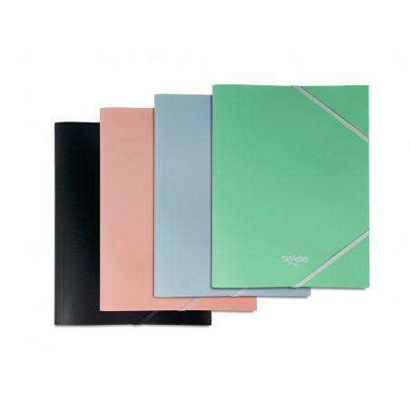 Carpeta pardo studio style gomas solapas polipropileno expositor de 48 unidades colores pastel surtidos