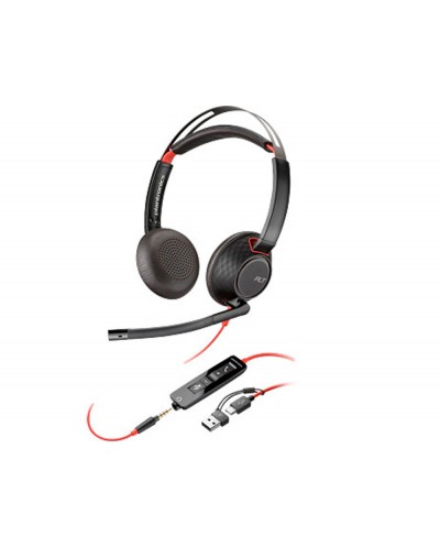 Auriculares poly con cable blackwire 5220 usb c conexion 35 mm adaptador usb c a