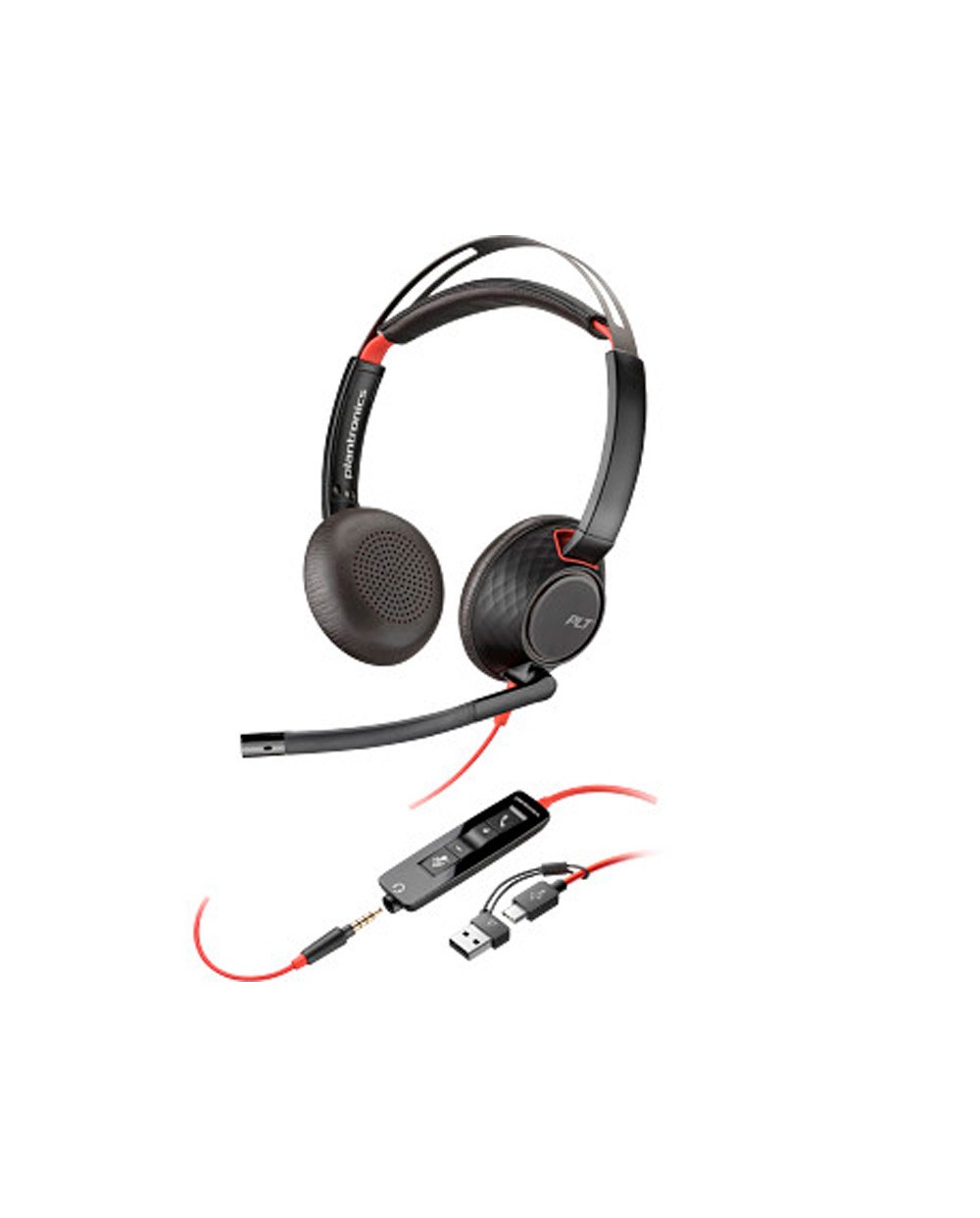 Auriculares poly con cable blackwire 5220 usb c conexion 35 mm adaptador usb c a