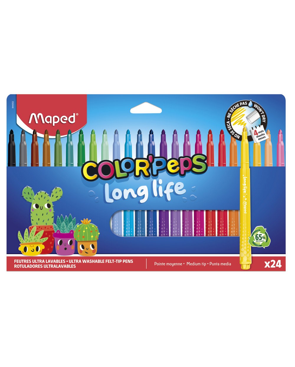 Rotulador maped color peps long life lavable punta media caja de 24 unidades colores surtidos