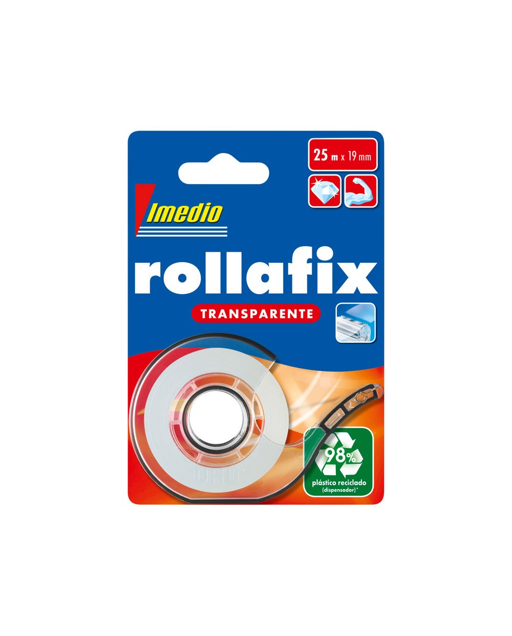 Miniportarrollo imedio rollafix transparente para cinta 25 m x 19 mm