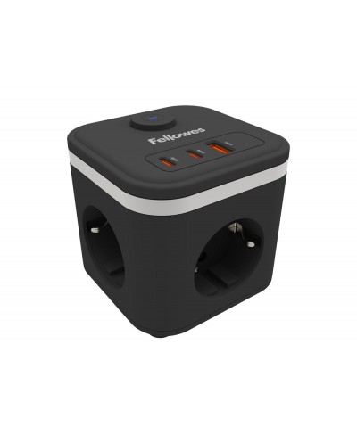 Regleta fellowes cubo multienchufes 3 tomas corriente 2xusb c a usb a color negro